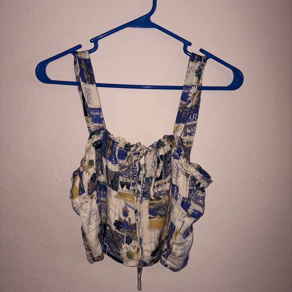 Floral Print Tie-Front Crop Tank